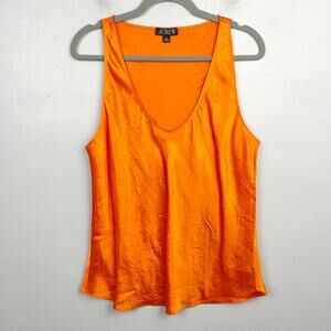 J Crew Scoopneck Tank Top Womens XL Orange Textured Satin Preppy Summer